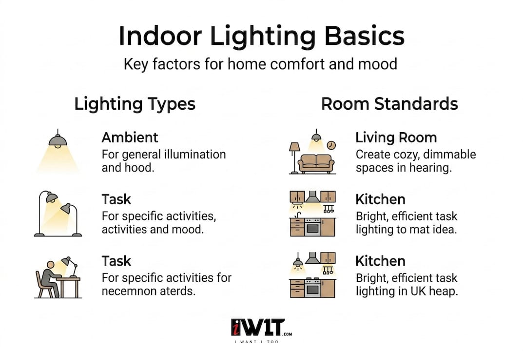 Infographic showing indoor lighting types and standards