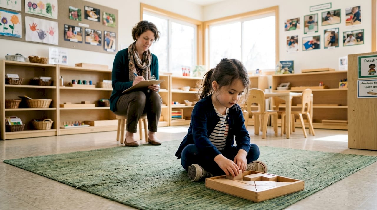 Child self-guided learning in Montessori classroom