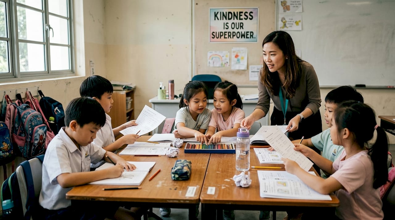 Teacher working with small group of children