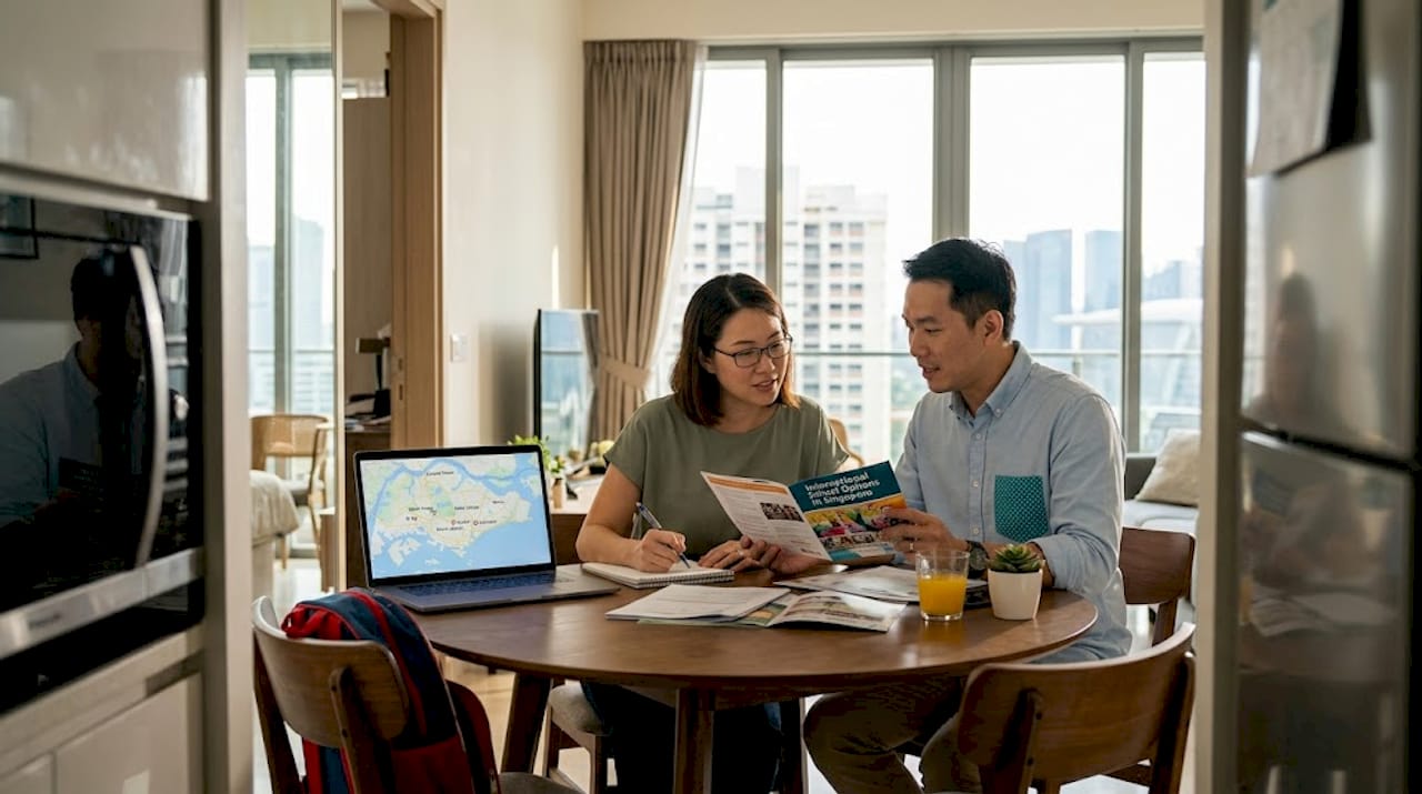 Expat parents reviewing Singapore school options