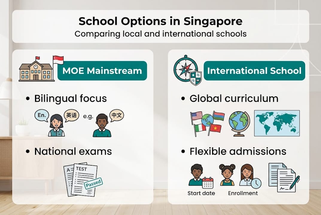 Infographic comparing local and international schools
