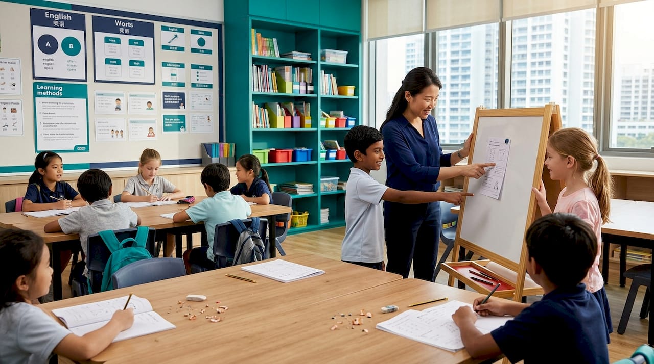 Classroom scene with bilingual Singapore students