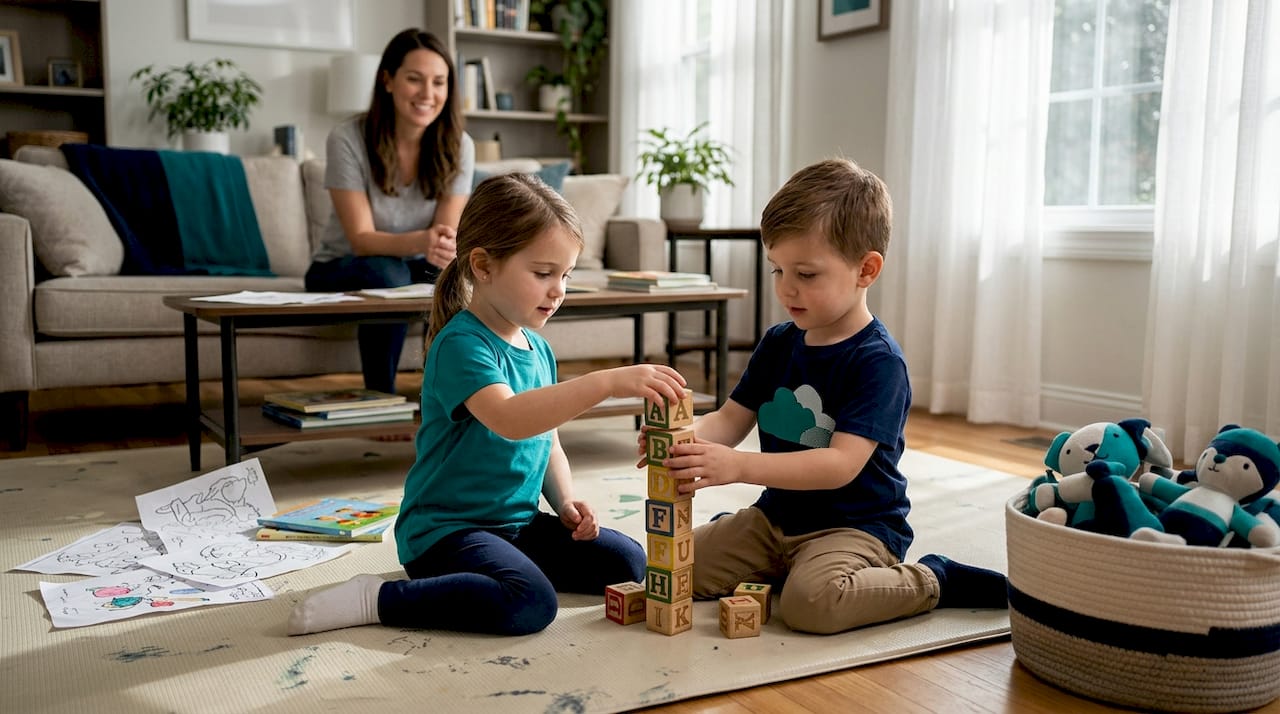 Children engaging in structured play at home