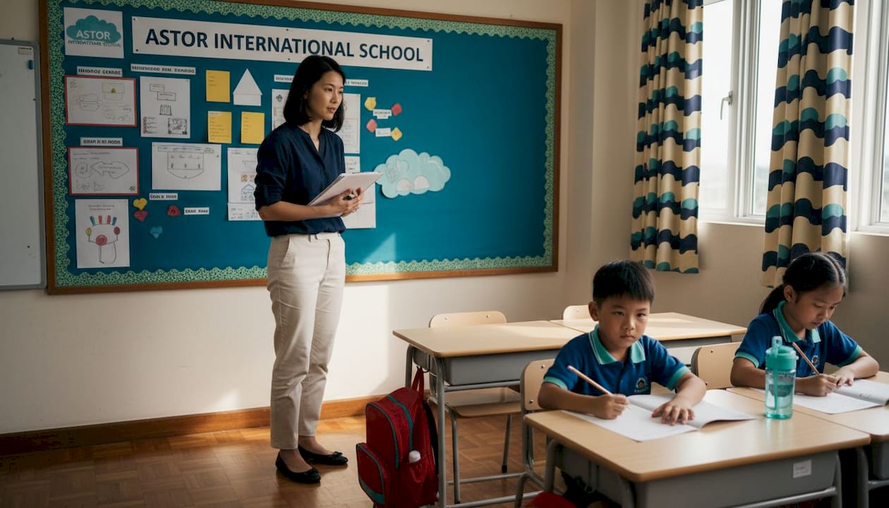 Singapore teacher observing students' independent work