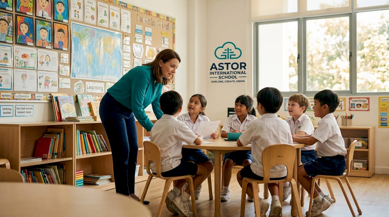 Teacher engaged with small group of students