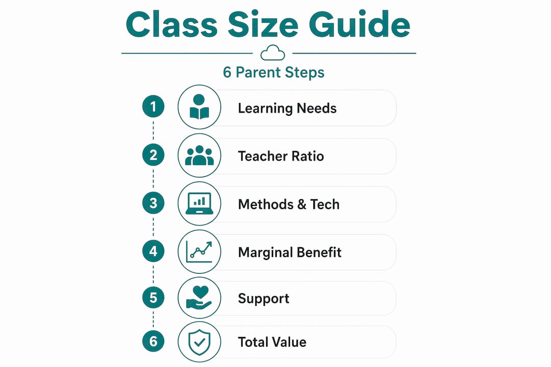 Infographic outlining six steps for assessing class size