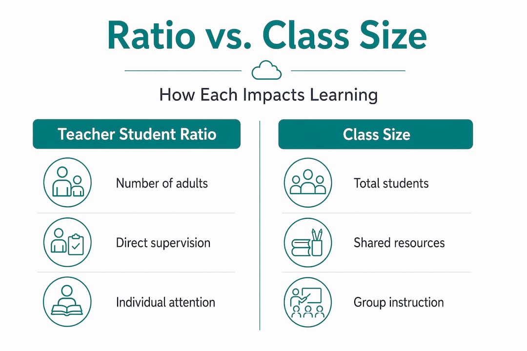 Infographic comparing teacher student ratio and class size