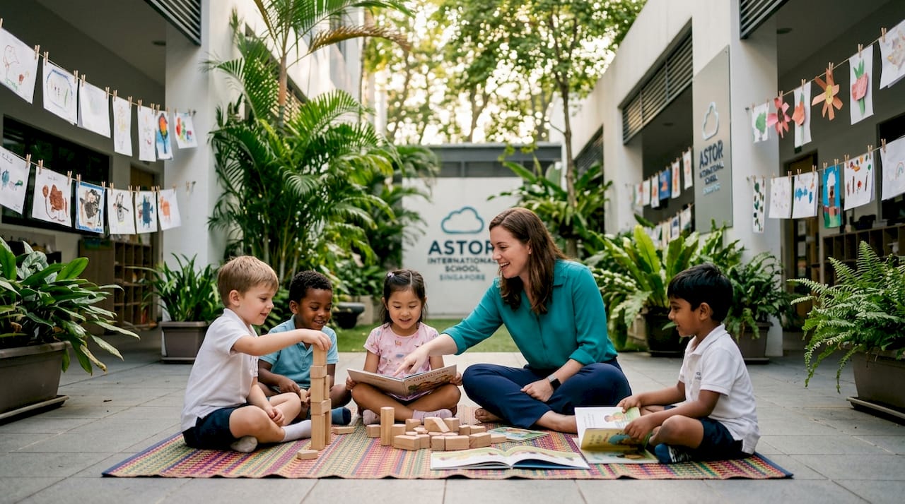 Singapore preschool classroom with children and teacher