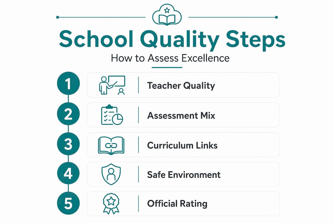 Infographic outlining steps to assess school quality