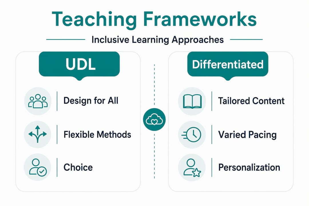 Infographic comparing inclusive teaching frameworks