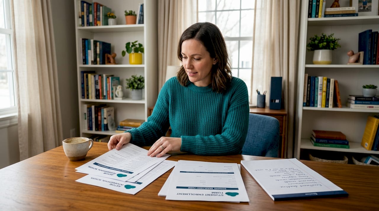 Mother planning international school documents