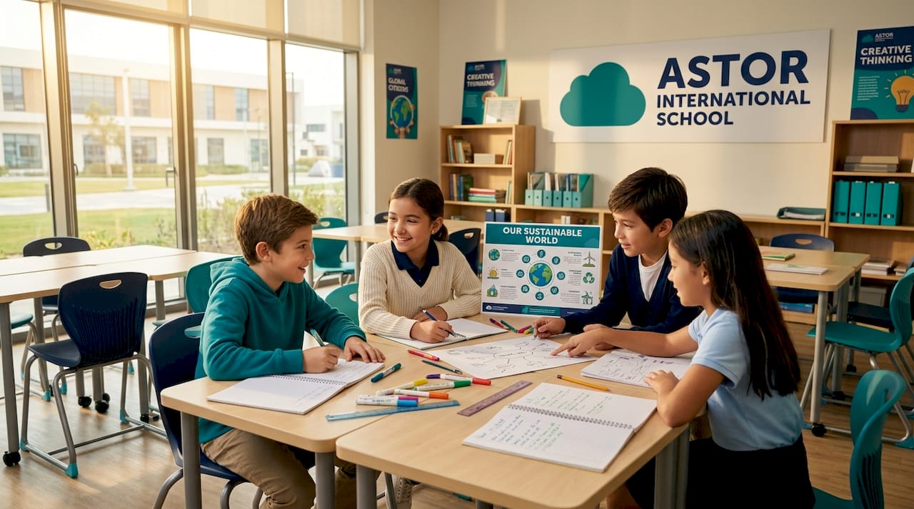 Children collaborating in modern classroom