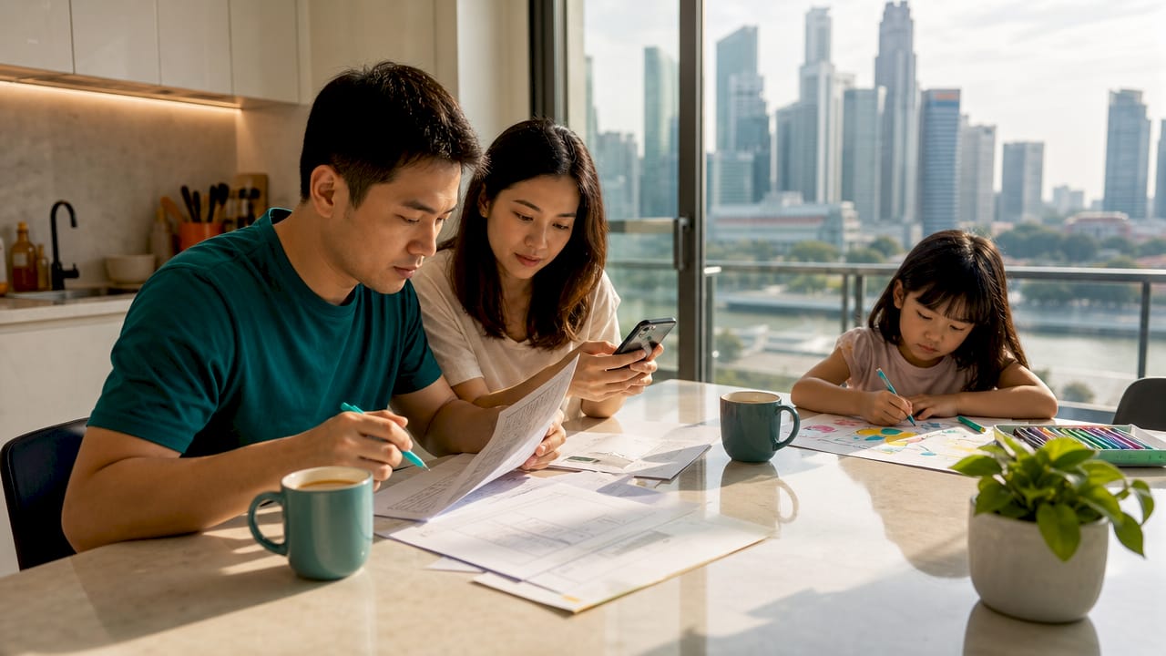 Family reviewing visa documents at home