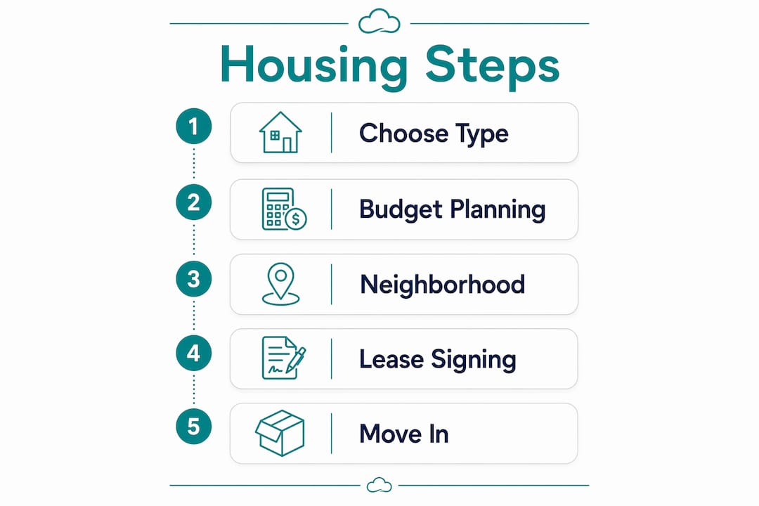 Infographic outlining housing steps for families in Singapore