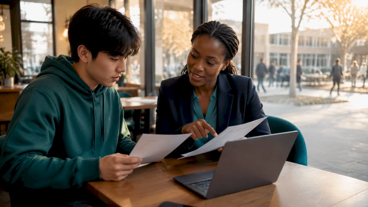 Student receiving guidance on foreign student support