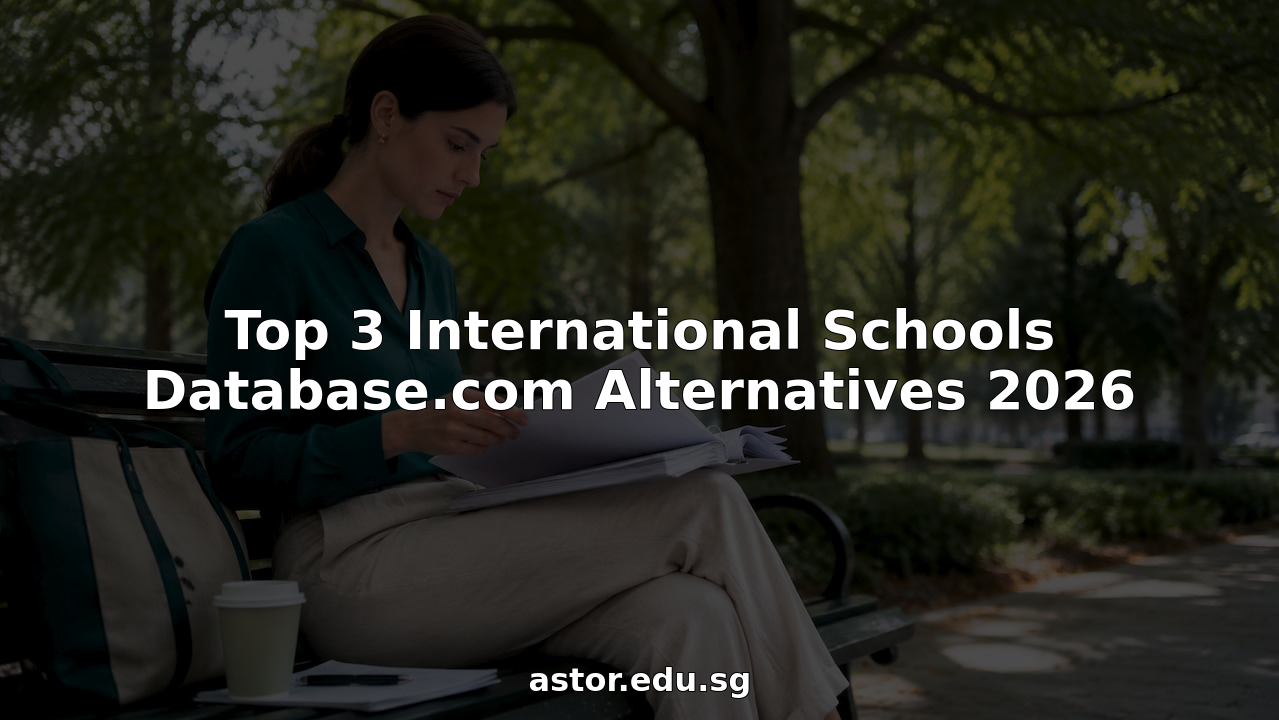 Woman reviewing international school profiles at café table