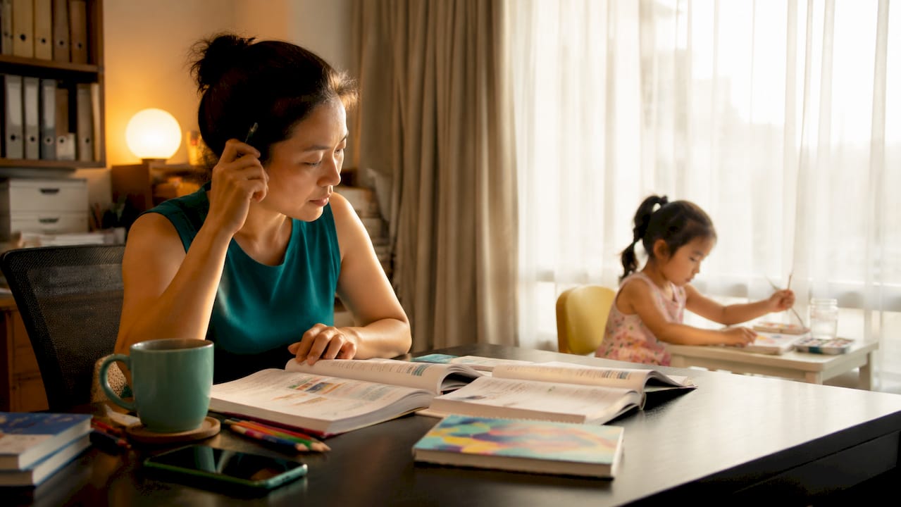 Mother planning school options with daughter