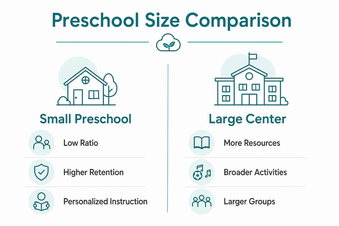 Infographic comparing small and large preschools