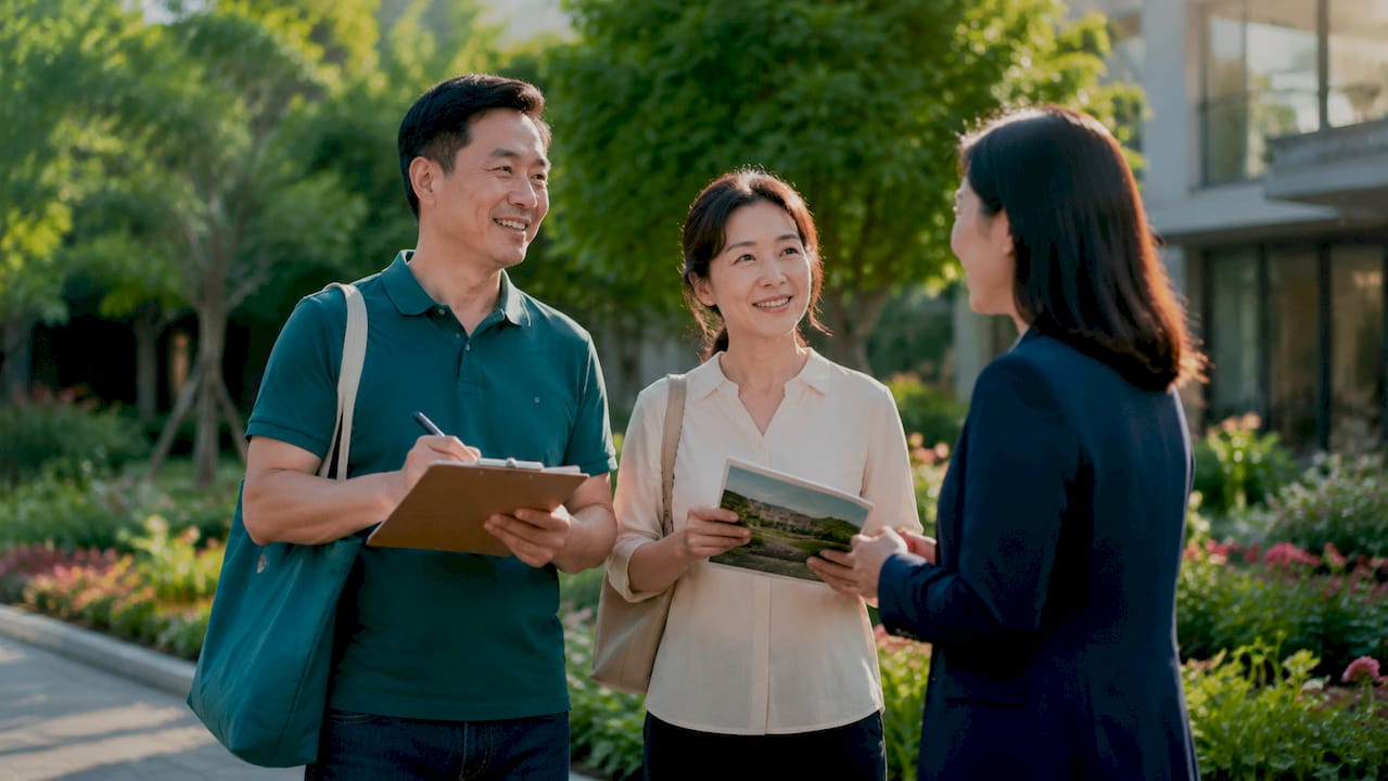 Parents consulting admissions officer at school open house