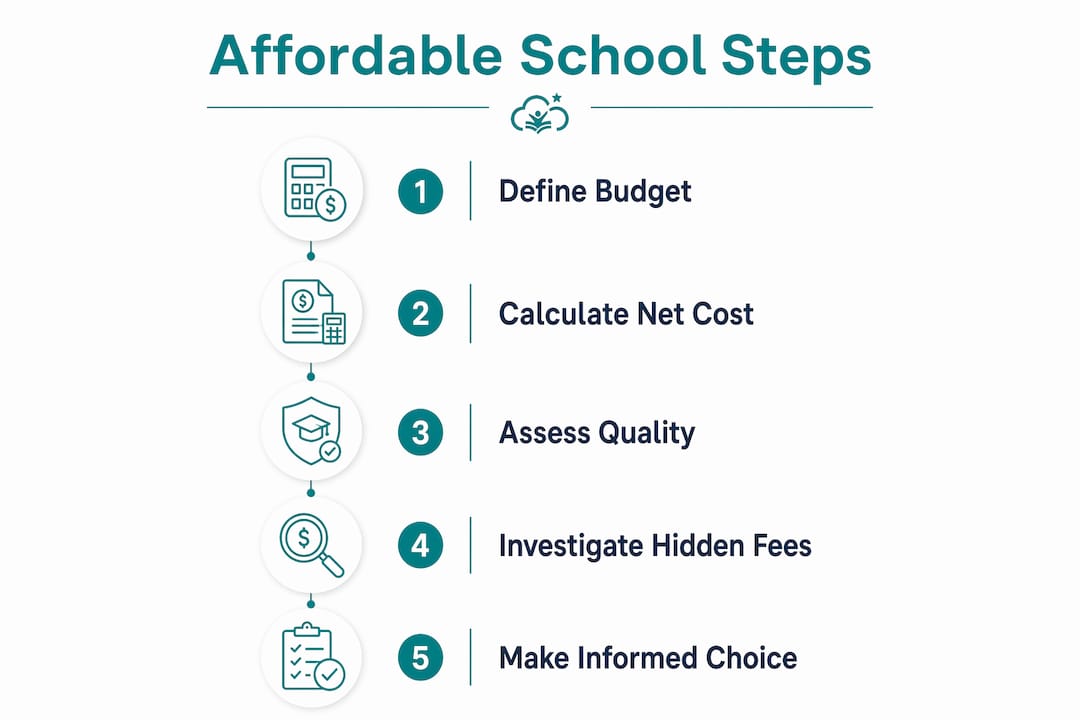Infographic outlining steps to select affordable school