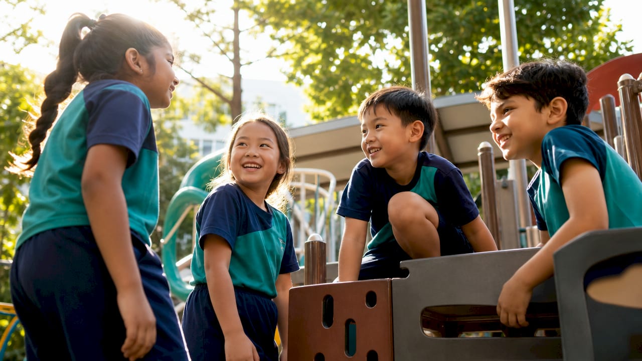 Diverse children socializing at school playground