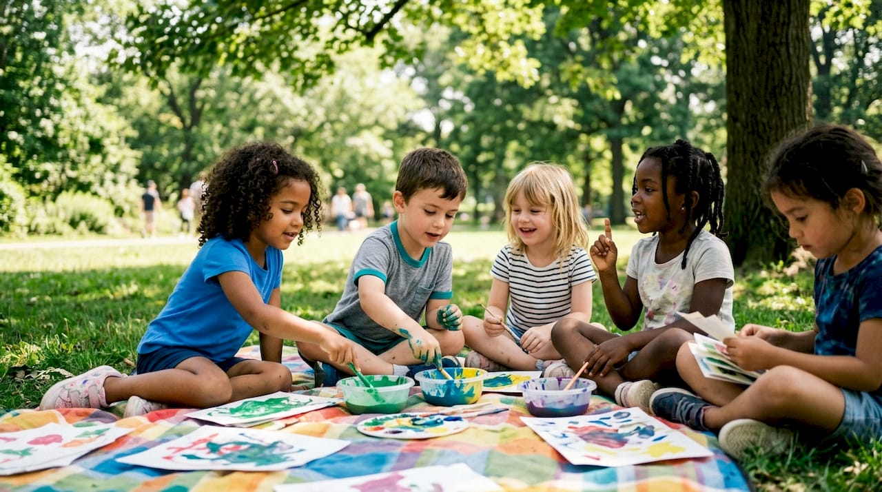 Young children doing integrated learning activity
