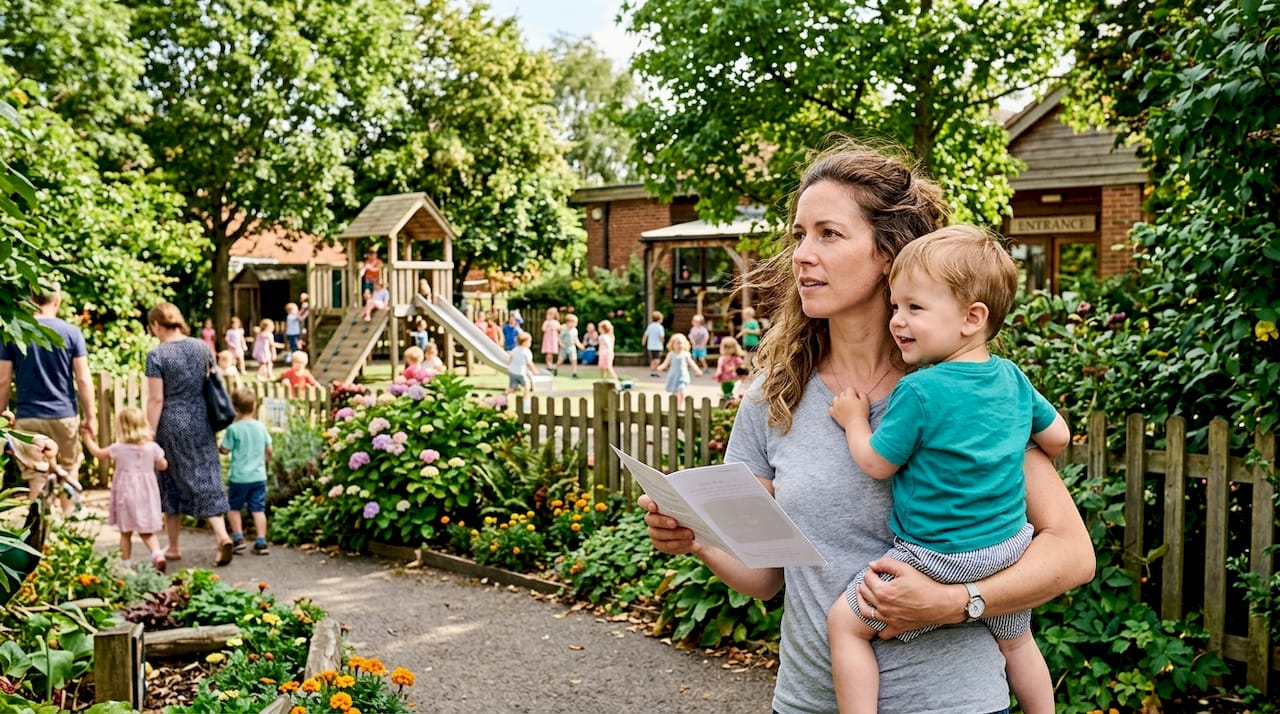 Mother visiting school with child