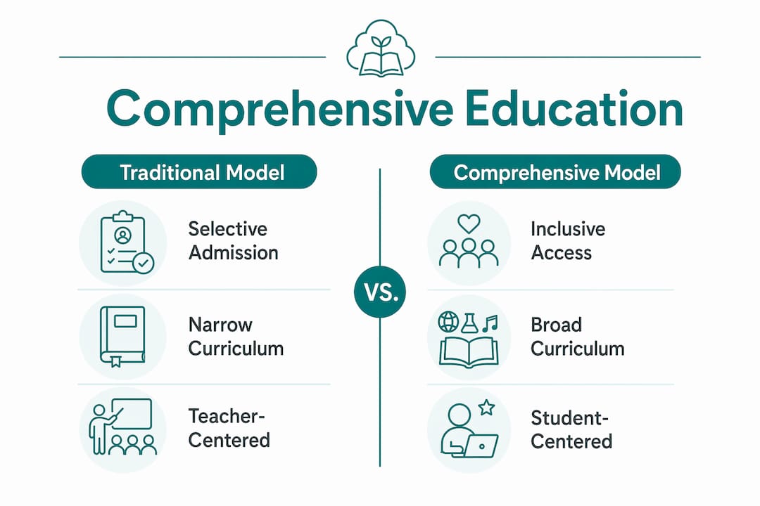 Infographic comparing traditional and comprehensive education models