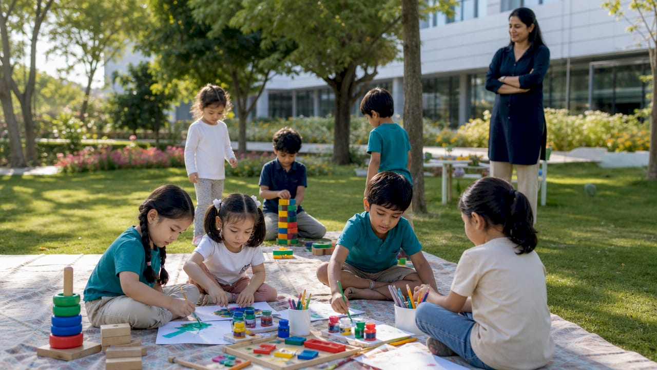 Children playing and learning in classroom