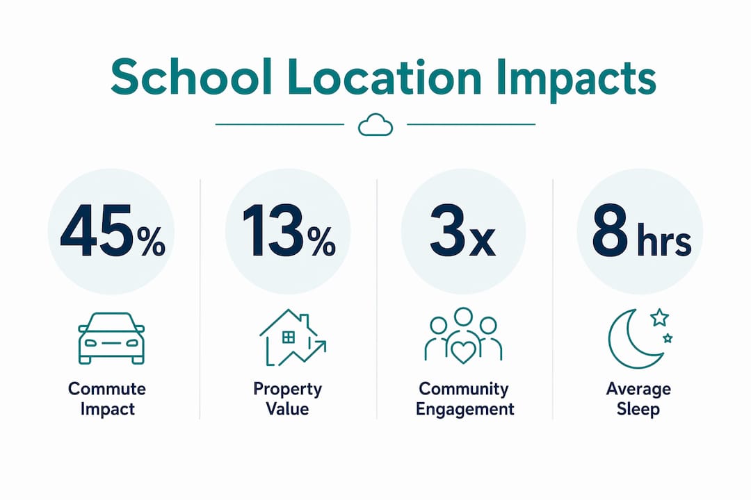 Infographic showing key statistics on school location impacts