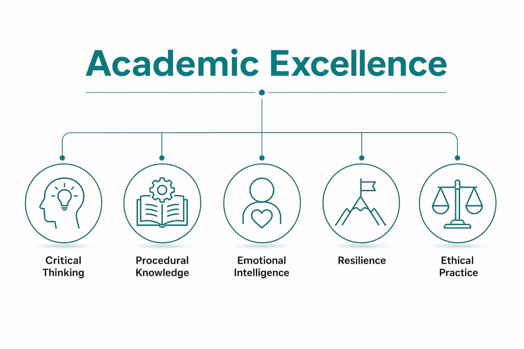 Infographic showing key academic excellence criteria