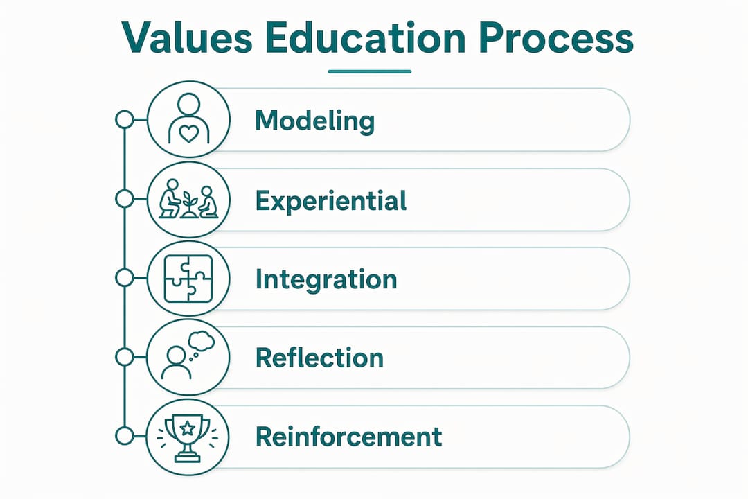 Infographic illustrating steps in values-based education