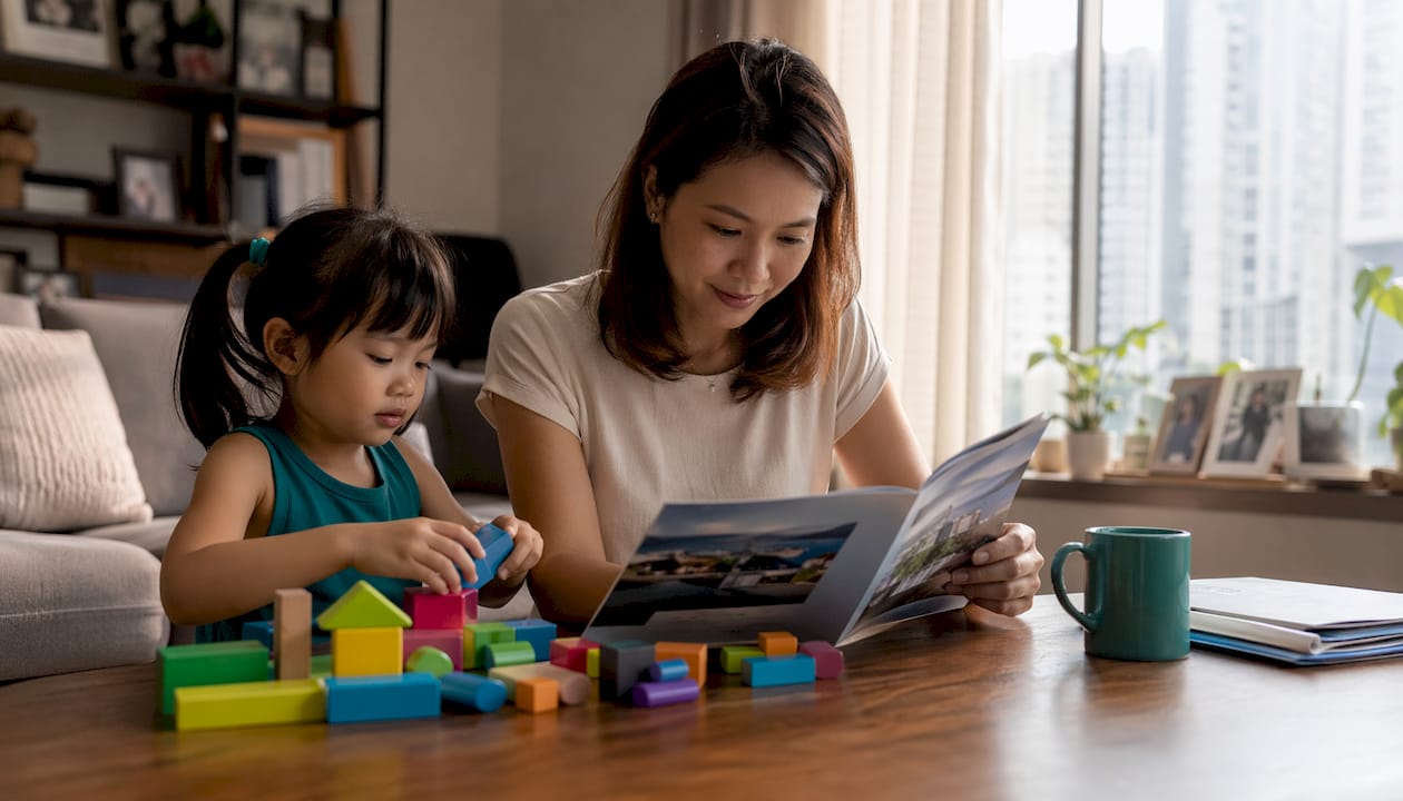 Mother and daughter reviewing school options at home