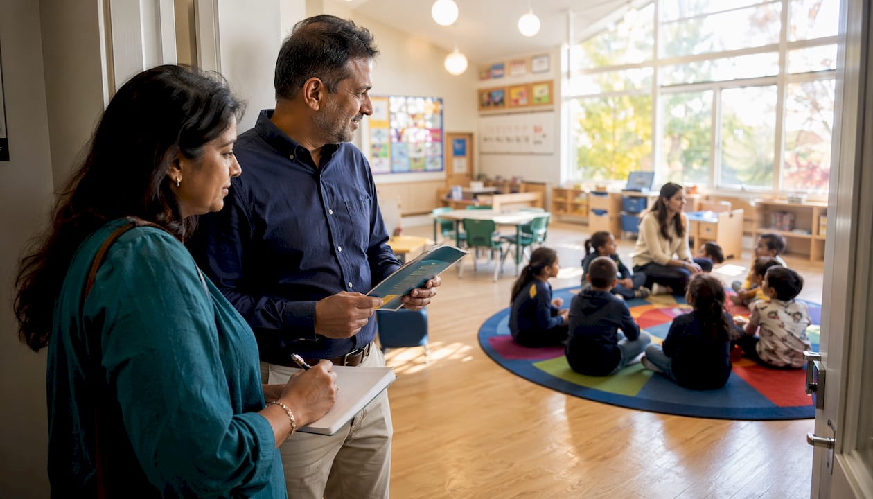 Parents visiting private school classroom