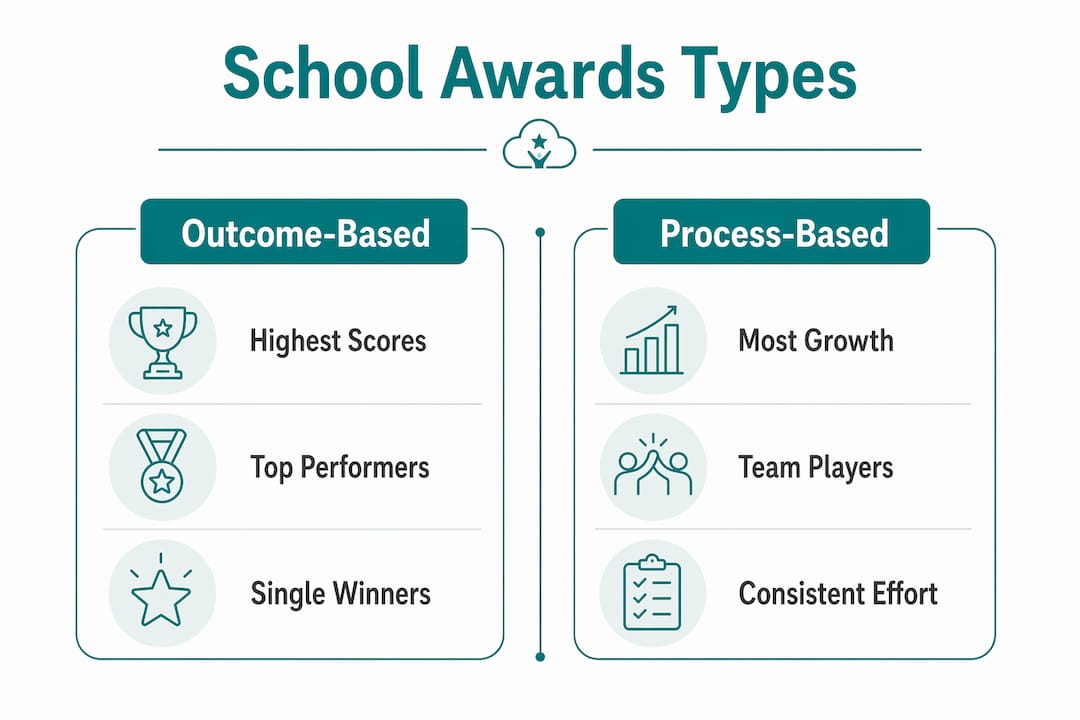 Infographic comparing outcome-based and process-based school awards