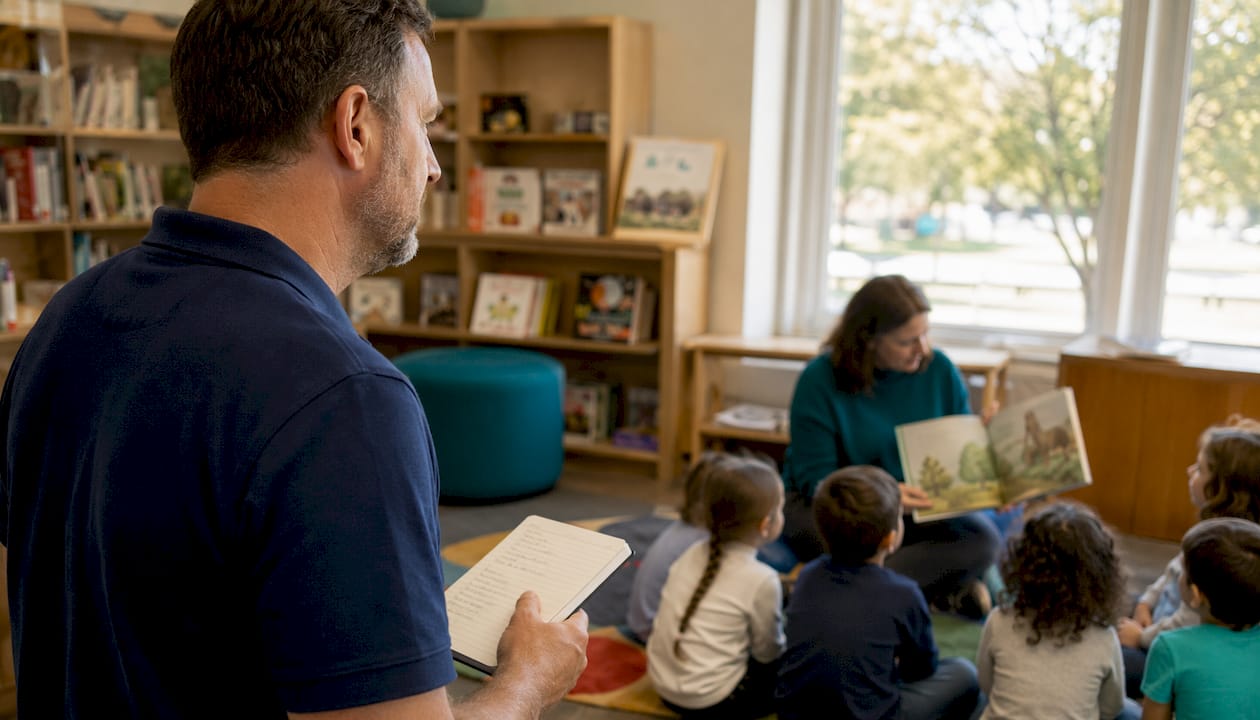 Parent observing classroom during school visit