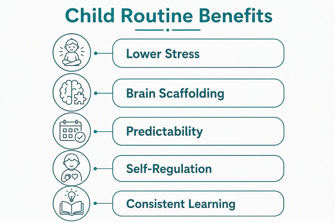 Infographic showing key benefits of routines for young children