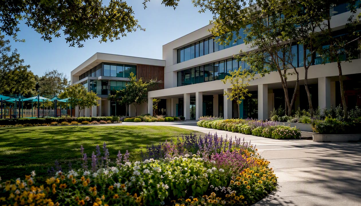 Modern international school building exterior