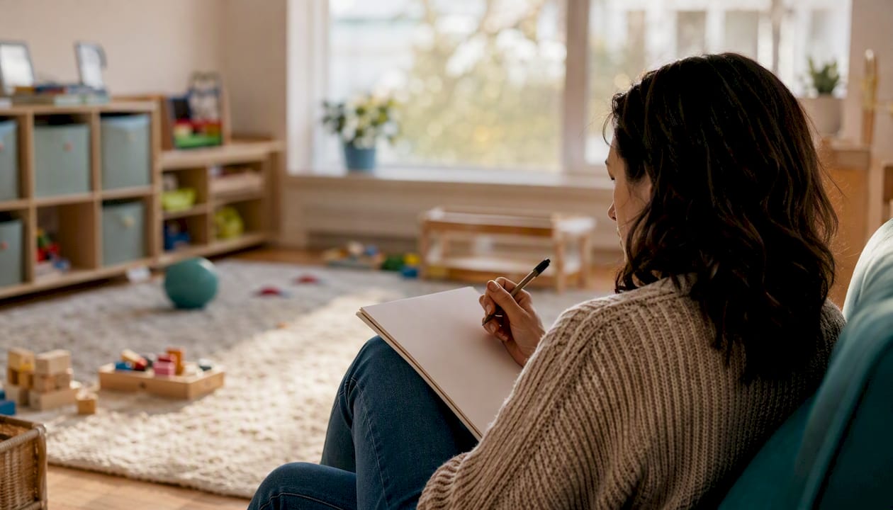 Parent preparing follow-up note after meeting