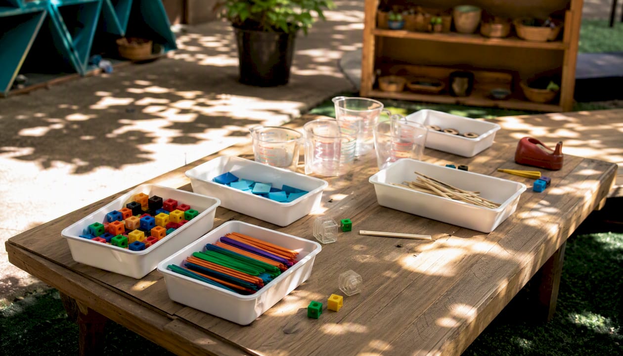 Preschool STEM activity materials on table
