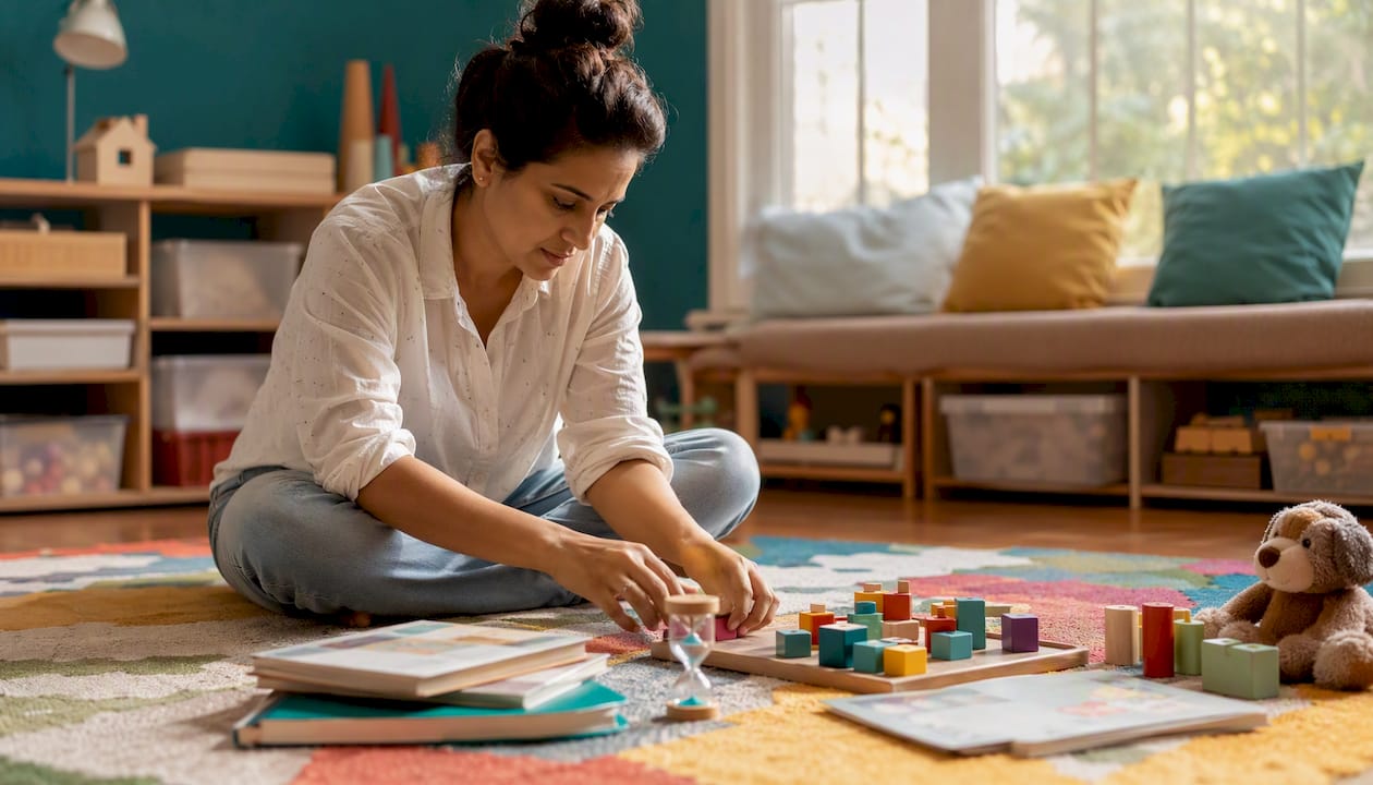 Parent preparing school readiness materials at home