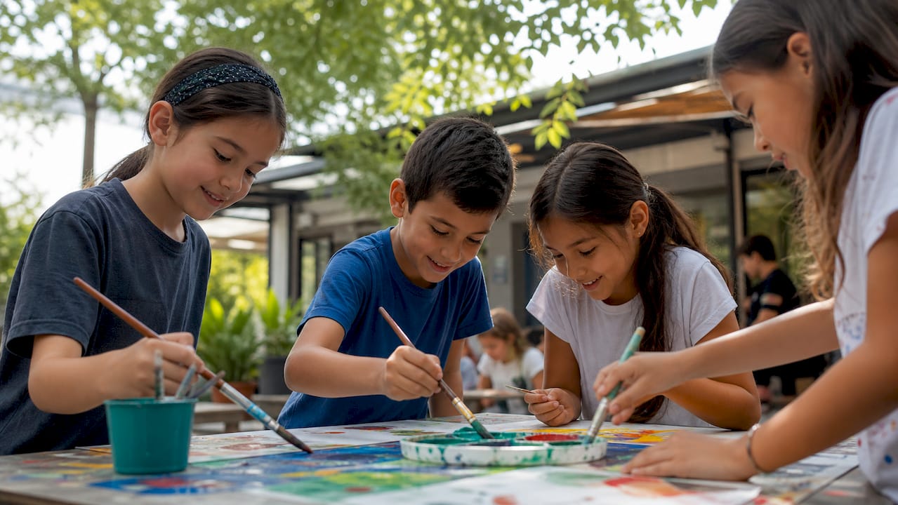 Children sharing materials responsibly in classroom