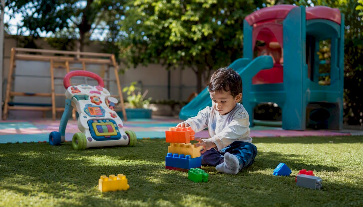 Preschool playground with infant care toys