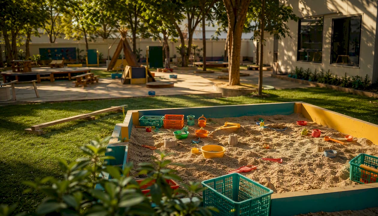 Colorful preschool learning corner with toys