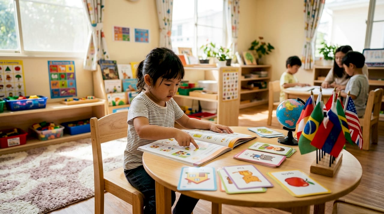 Child engaged in language group activity