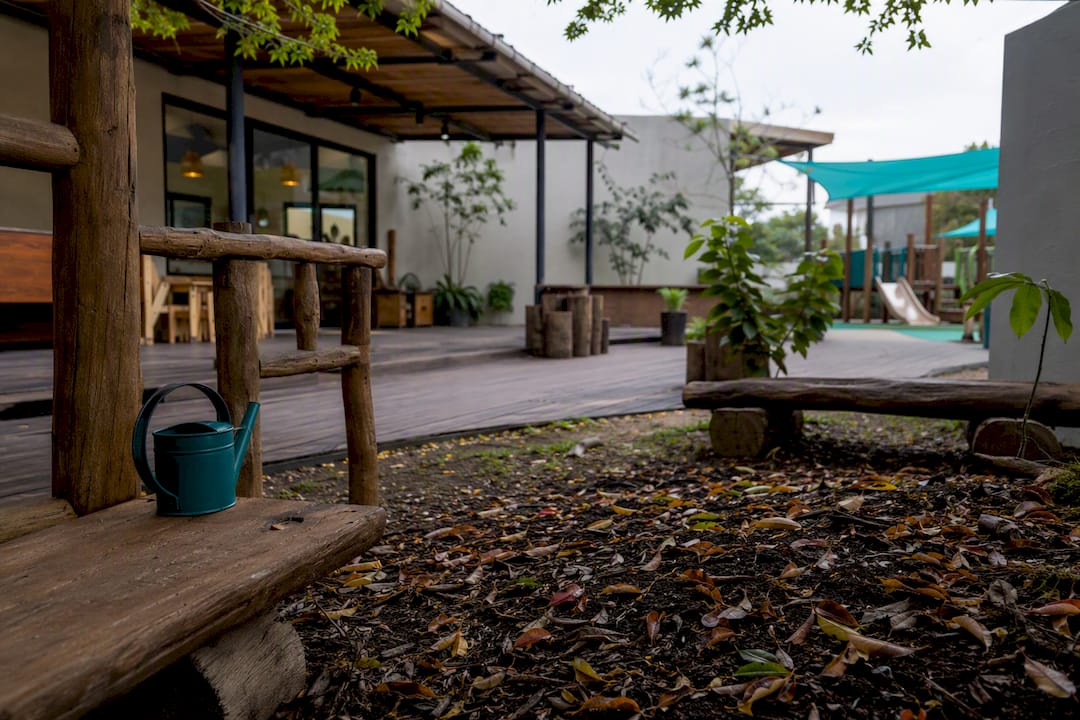 Natural preschool playground equipment outdoors