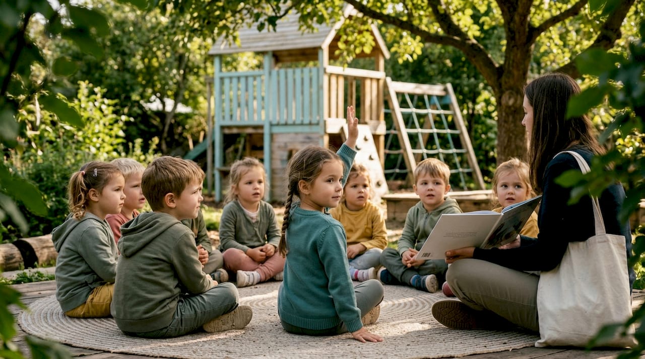 Preschool child showing focus in group activity