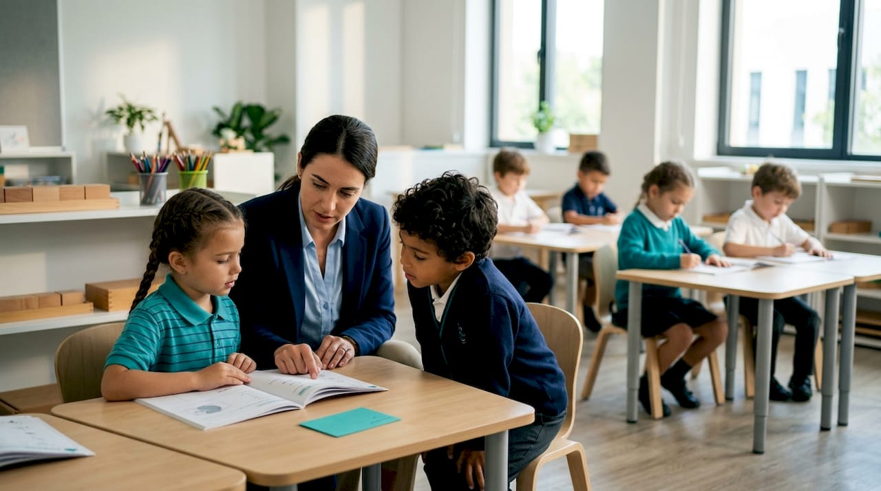 Teacher checking pupils’ understanding in class