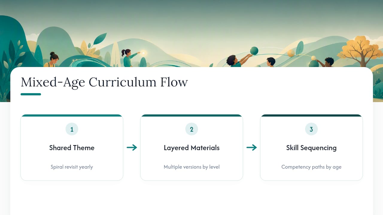 Three-part mixed-age curriculum design diagram