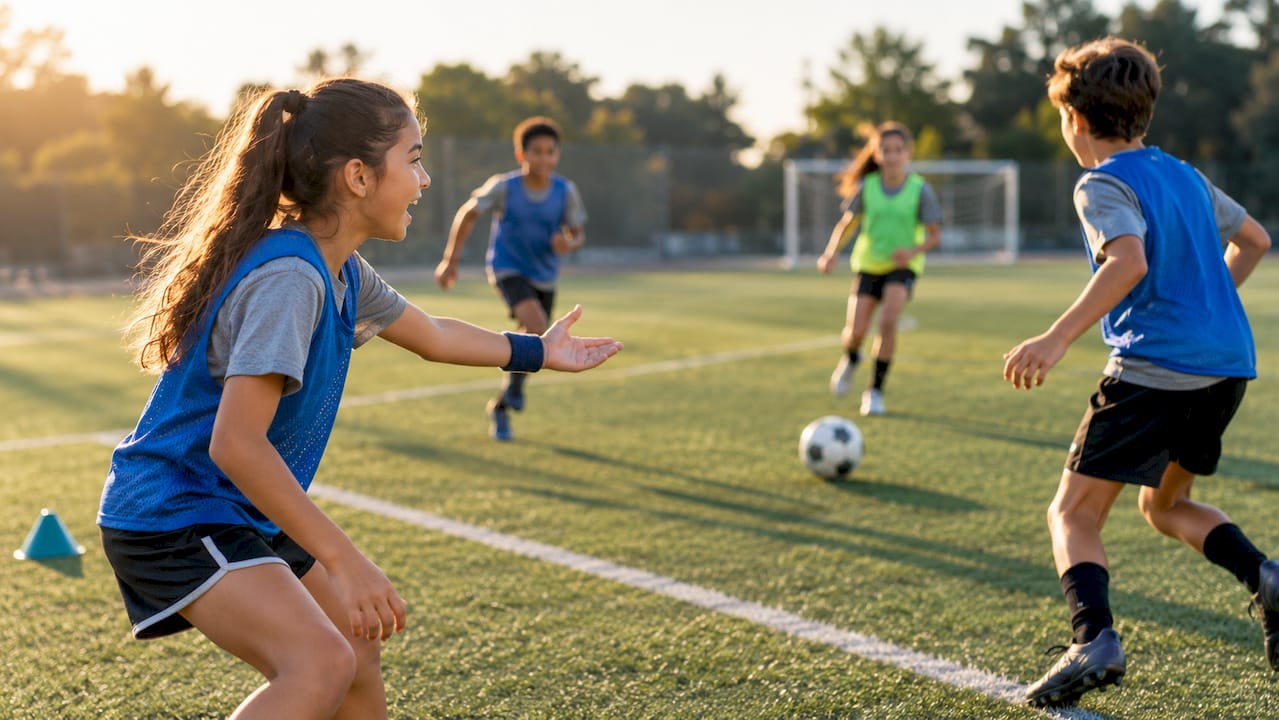 Children practicing teamwork during school sports